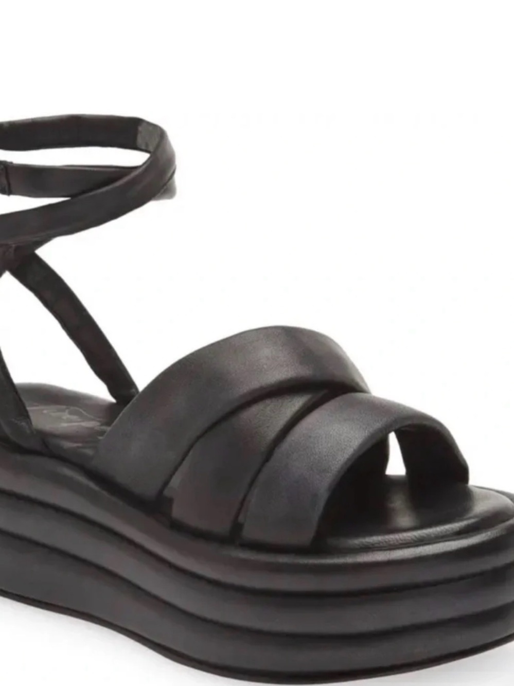 Free People Harper Black Leather Flatform Wrap Sandals EU 39.5